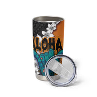 Hawaiian Halloween Tumbler Cup Horror Shaka Hand with Plumeria and Polynesian Tattoo Autumn Color LT03 - Polynesian Pride