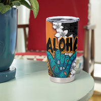 Hawaiian Halloween Tumbler Cup Horror Shaka Hand with Plumeria and Polynesian Tattoo Autumn Color LT03 - Polynesian Pride