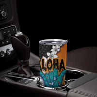 Hawaiian Halloween Tumbler Cup Horror Shaka Hand with Plumeria and Polynesian Tattoo Autumn Color LT03 - Polynesian Pride