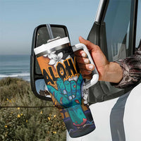 Hawaiian Halloween Tumbler With Handle Horror Shaka Hand with Plumeria and Polynesian Tattoo Autumn Color LT03 - Polynesian Pride