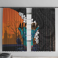 Hawaiian Halloween Window Curtain Horror Shaka Hand with Plumeria and Polynesian Tattoo Autumn Color LT03 With Hooks Orange - Polynesian Pride