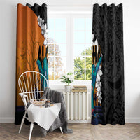 Hawaiian Halloween Window Curtain Horror Shaka Hand with Plumeria and Polynesian Tattoo Autumn Color LT03 - Polynesian Pride