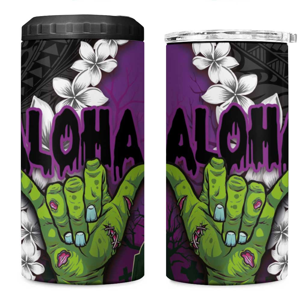 Hawaiian Halloween 4 in 1 Can Cooler Tumbler Horror Shaka Hand with Plumeria and Polynesian Tattoo Midnight Color LT03 One Size: 16 oz Purple - Polynesian Pride