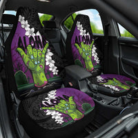 Hawaiian Halloween Car Seat Cover Horror Shaka Hand with Plumeria and Polynesian Tattoo Midnight Color LT03 One Size Purple - Polynesian Pride