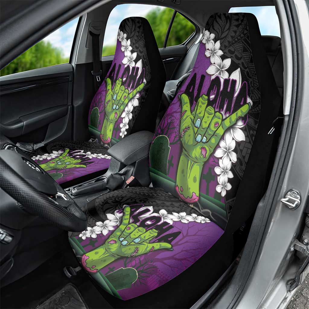 Hawaiian Halloween Car Seat Cover Horror Shaka Hand with Plumeria and Polynesian Tattoo Midnight Color LT03 - Polynesian Pride