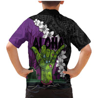 Hawaiian Halloween Family Matching Mermaid Dress and Hawaiian Shirt Horror Shaka Hand with Plumeria and Polynesian Tattoo Midnight Color LT03 - Polynesian Pride