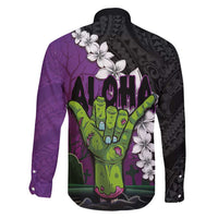 Hawaiian Halloween Family Matching Mermaid Dress and Hawaiian Shirt Horror Shaka Hand with Plumeria and Polynesian Tattoo Midnight Color LT03 - Polynesian Pride