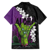Hawaiian Halloween Family Matching Summer Maxi Dress and Hawaiian Shirt Horror Shaka Hand with Plumeria and Polynesian Tattoo Midnight Color LT03 - Polynesian Pride