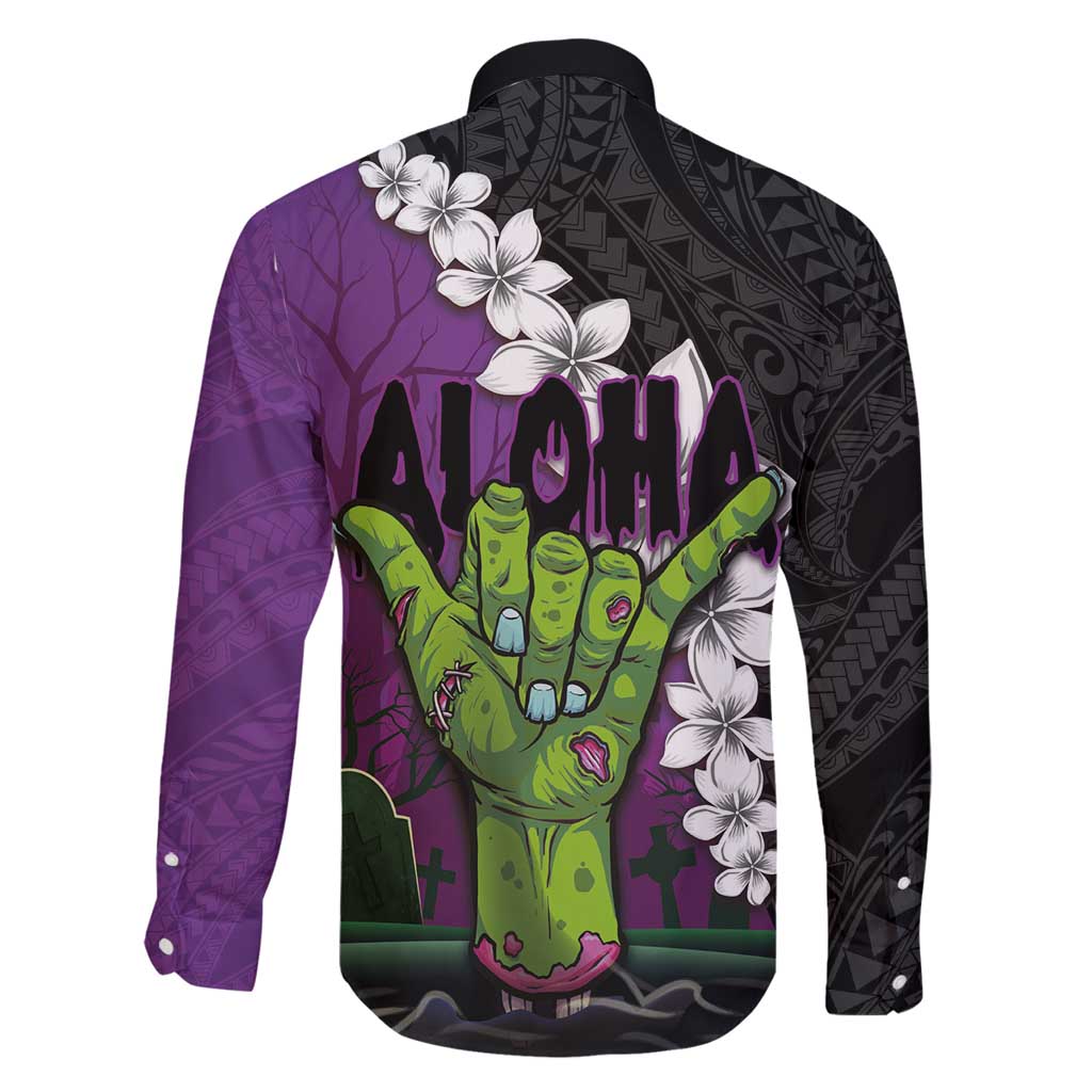 Hawaiian Halloween Family Matching Summer Maxi Dress and Hawaiian Shirt Horror Shaka Hand with Plumeria and Polynesian Tattoo Midnight Color LT03 - Polynesian Pride