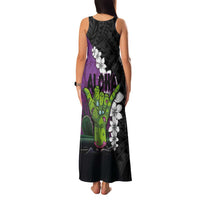 Hawaiian Halloween Family Matching Tank Maxi Dress and Hawaiian Shirt Horror Shaka Hand with Plumeria and Polynesian Tattoo Midnight Color LT03 - Polynesian Pride