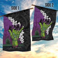 Hawaiian Halloween Garden Flag Horror Shaka Hand with Plumeria and Polynesian Tattoo Midnight Color LT03 - Polynesian Pride