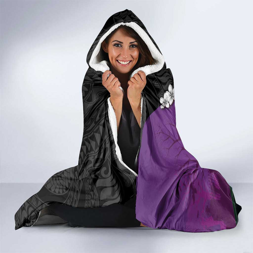 Hawaiian Halloween Hooded Blanket Horror Shaka Hand with Plumeria and Polynesian Tattoo Midnight Color LT03 - Polynesian Pride