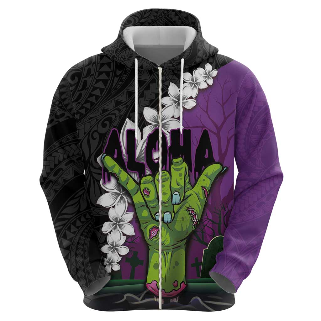 Hawaiian Halloween Hoodie Horror Shaka Hand with Plumeria and Polynesian Tattoo Midnight Color LT03 - Polynesian Pride