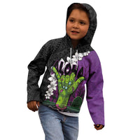 Hawaiian Halloween Kid Hoodie Horror Shaka Hand with Plumeria and Polynesian Tattoo Midnight Color LT03 - Polynesian Pride