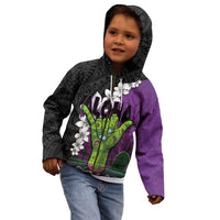 Hawaiian Halloween Kid Hoodie Horror Shaka Hand with Plumeria and Polynesian Tattoo Midnight Color LT03 - Polynesian Pride
