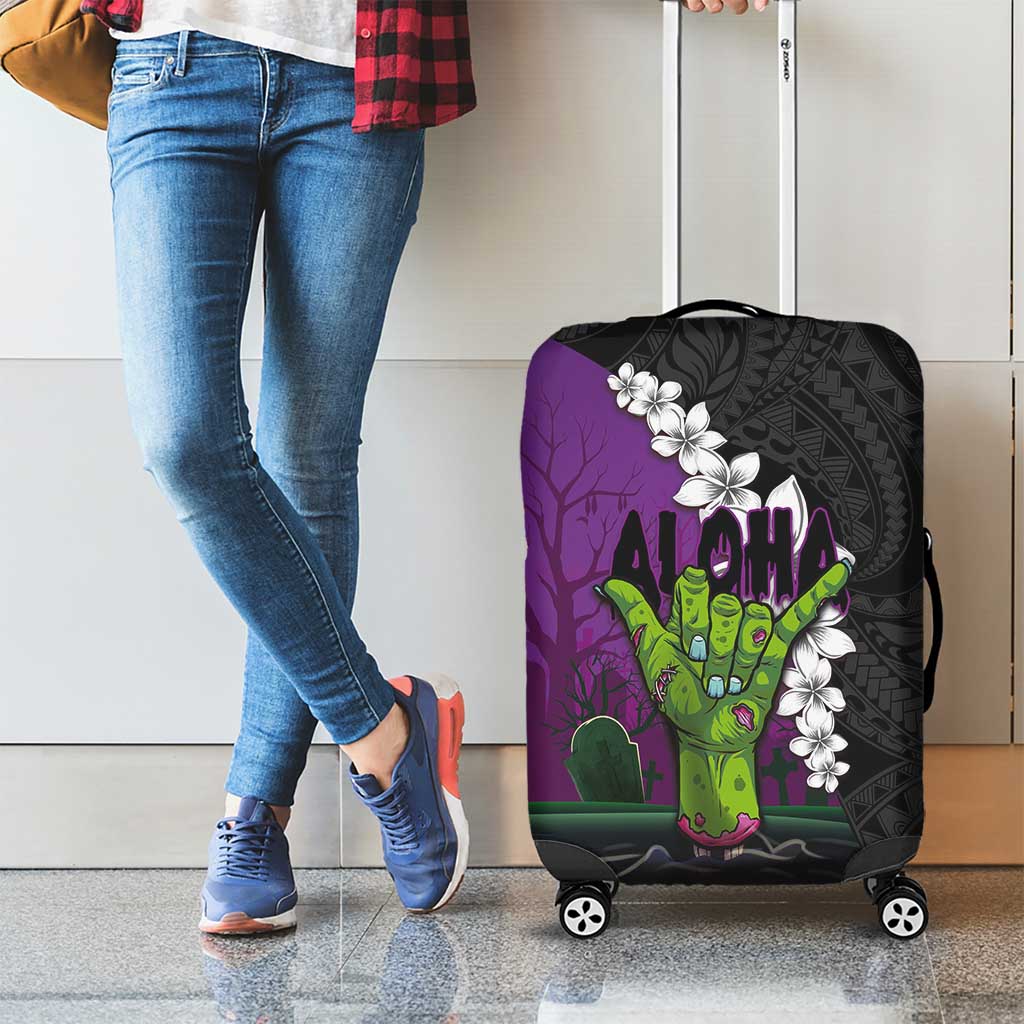 Hawaiian Halloween Luggage Cover Horror Shaka Hand with Plumeria and Polynesian Tattoo Midnight Color LT03 - Polynesian Pride