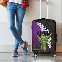 Hawaiian Halloween Luggage Cover Horror Shaka Hand with Plumeria and Polynesian Tattoo Midnight Color LT03 - Polynesian Pride