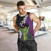 Hawaiian Halloween Men Tank Top Horror Shaka Hand with Plumeria and Polynesian Tattoo Midnight Color LT03 Purple - Polynesian Pride