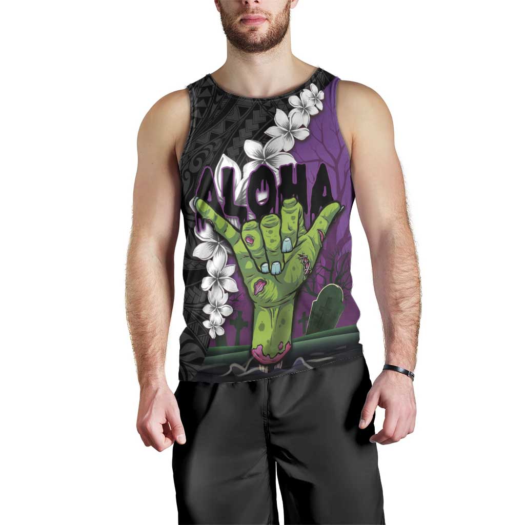 Hawaiian Halloween Men Tank Top Horror Shaka Hand with Plumeria and Polynesian Tattoo Midnight Color LT03 - Polynesian Pride