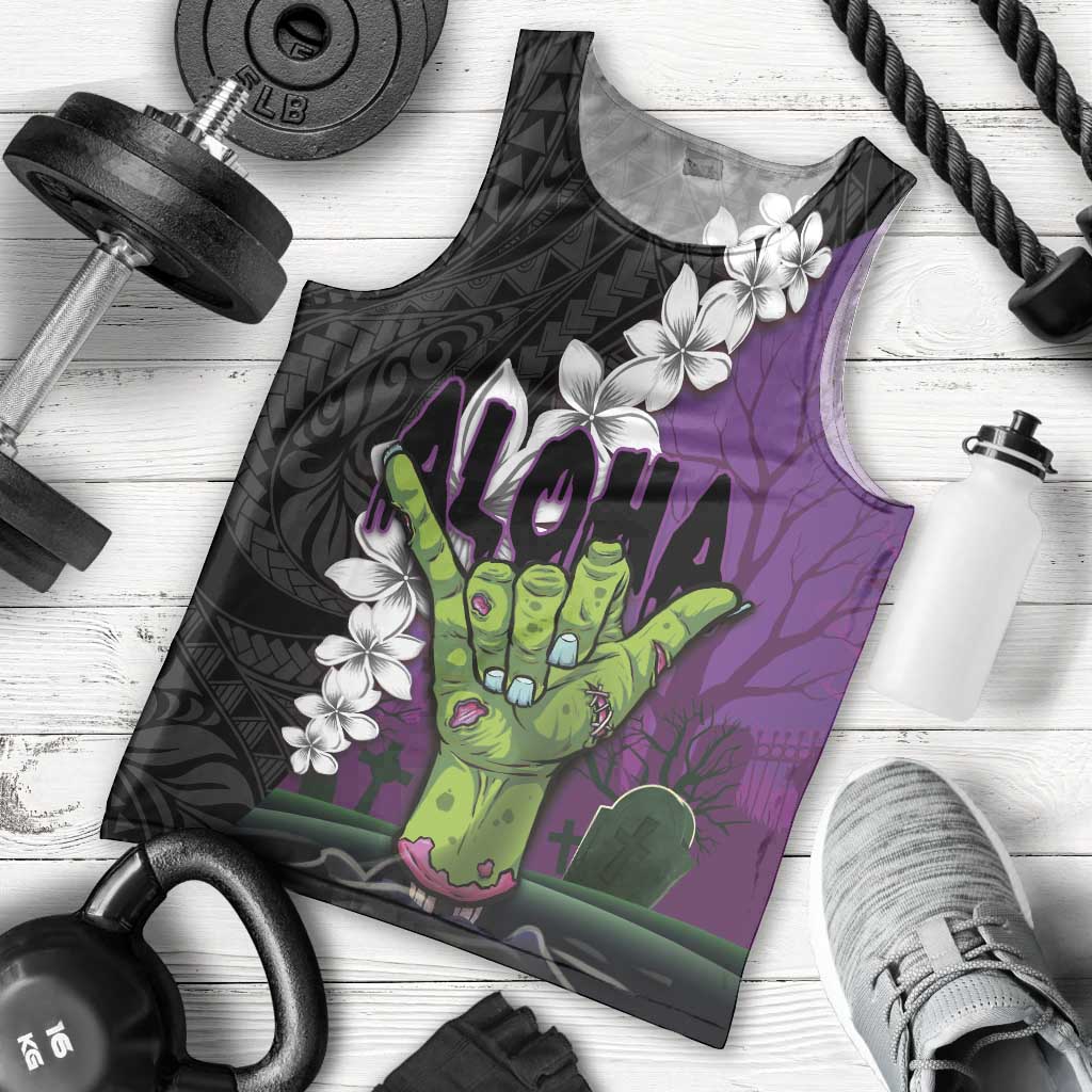 Hawaiian Halloween Men Tank Top Horror Shaka Hand with Plumeria and Polynesian Tattoo Midnight Color LT03 - Polynesian Pride