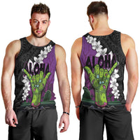 Hawaiian Halloween Men Tank Top Horror Shaka Hand with Plumeria and Polynesian Tattoo Midnight Color LT03 - Polynesian Pride