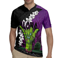 Hawaiian Halloween Rugby Jersey Horror Shaka Hand with Plumeria and Polynesian Tattoo Midnight Color LT03 - Polynesian Pride