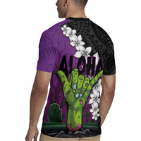 Hawaiian Halloween Rugby Jersey Horror Shaka Hand with Plumeria and Polynesian Tattoo Midnight Color LT03 - Polynesian Pride