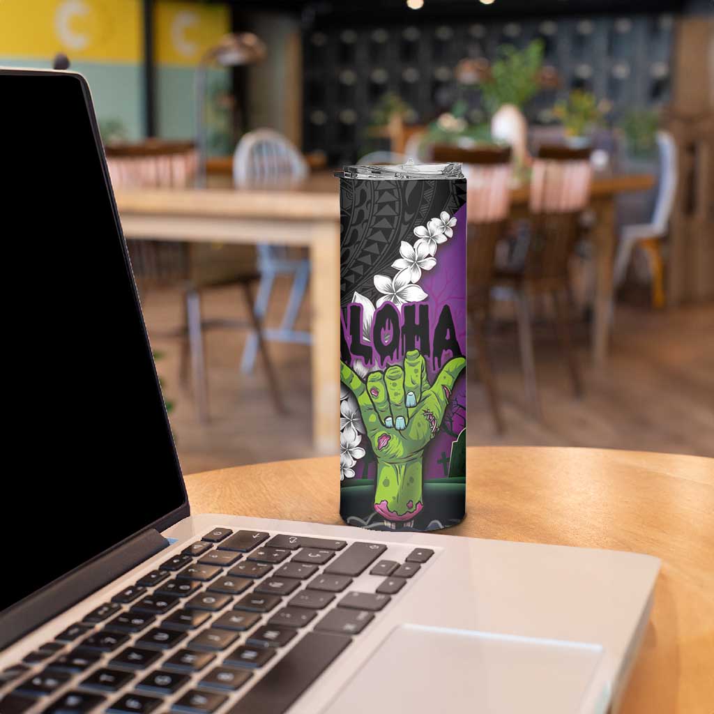 Hawaiian Halloween Skinny Tumbler Horror Shaka Hand with Plumeria and Polynesian Tattoo Midnight Color LT03 - Polynesian Pride