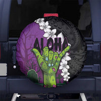 Hawaiian Halloween Spare Tire Cover Horror Shaka Hand with Plumeria and Polynesian Tattoo Midnight Color LT03 - Polynesian Pride