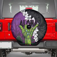Hawaiian Halloween Spare Tire Cover Horror Shaka Hand with Plumeria and Polynesian Tattoo Midnight Color LT03 - Polynesian Pride