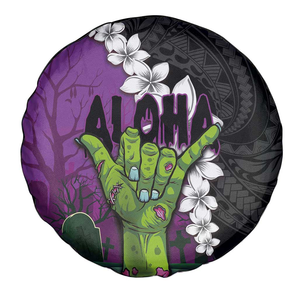 Hawaiian Halloween Spare Tire Cover Horror Shaka Hand with Plumeria and Polynesian Tattoo Midnight Color LT03 - Polynesian Pride