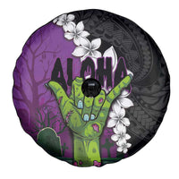 Hawaiian Halloween Spare Tire Cover Horror Shaka Hand with Plumeria and Polynesian Tattoo Midnight Color LT03 - Polynesian Pride