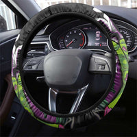 Hawaiian Halloween Steering Wheel Cover Horror Shaka Hand with Plumeria and Polynesian Tattoo Midnight Color LT03 - Polynesian Pride
