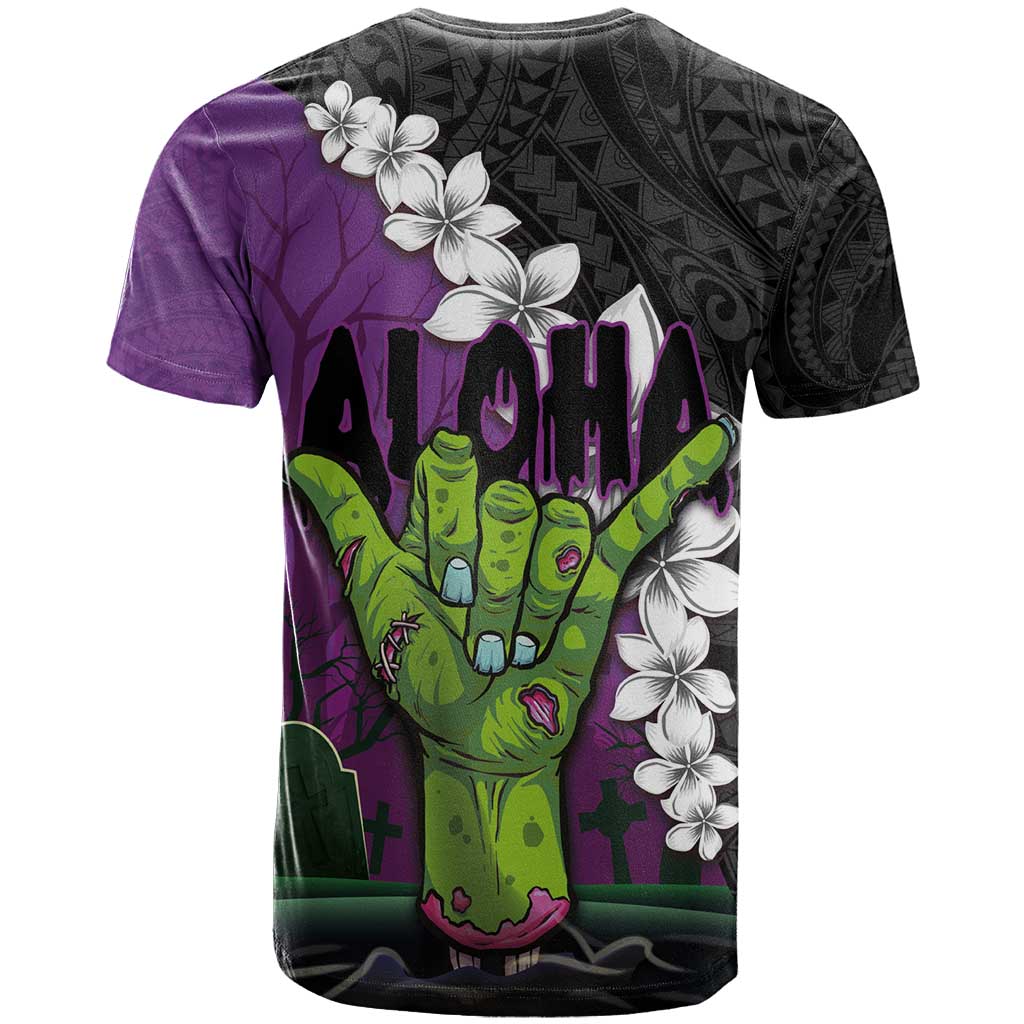 Hawaiian Halloween T Shirt Horror Shaka Hand with Plumeria and Polynesian Tattoo Midnight Color LT03 - Polynesian Pride