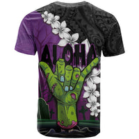 Hawaiian Halloween T Shirt Horror Shaka Hand with Plumeria and Polynesian Tattoo Midnight Color LT03 - Polynesian Pride