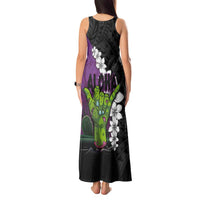 Hawaiian Halloween Tank Maxi Dress Horror Shaka Hand with Plumeria and Polynesian Tattoo Midnight Color LT03 - Polynesian Pride