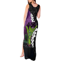 Hawaiian Halloween Tank Maxi Dress Horror Shaka Hand with Plumeria and Polynesian Tattoo Midnight Color LT03 - Polynesian Pride