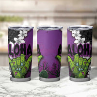 Hawaiian Halloween Tumbler Cup Horror Shaka Hand with Plumeria and Polynesian Tattoo Midnight Color LT03 - Polynesian Pride