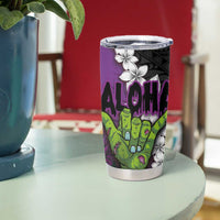 Hawaiian Halloween Tumbler Cup Horror Shaka Hand with Plumeria and Polynesian Tattoo Midnight Color LT03 - Polynesian Pride