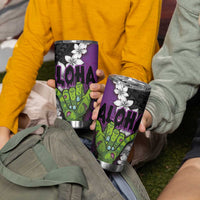 Hawaiian Halloween Tumbler Cup Horror Shaka Hand with Plumeria and Polynesian Tattoo Midnight Color LT03 - Polynesian Pride