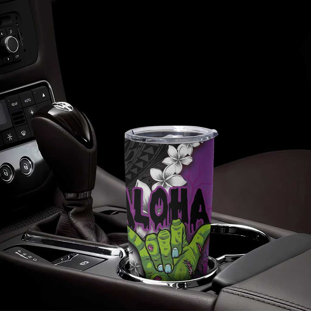 Hawaiian Halloween Tumbler Cup Horror Shaka Hand with Plumeria and Polynesian Tattoo Midnight Color LT03 - Polynesian Pride
