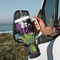 Hawaiian Halloween Tumbler With Handle Horror Shaka Hand with Plumeria and Polynesian Tattoo Midnight Color LT03 - Polynesian Pride