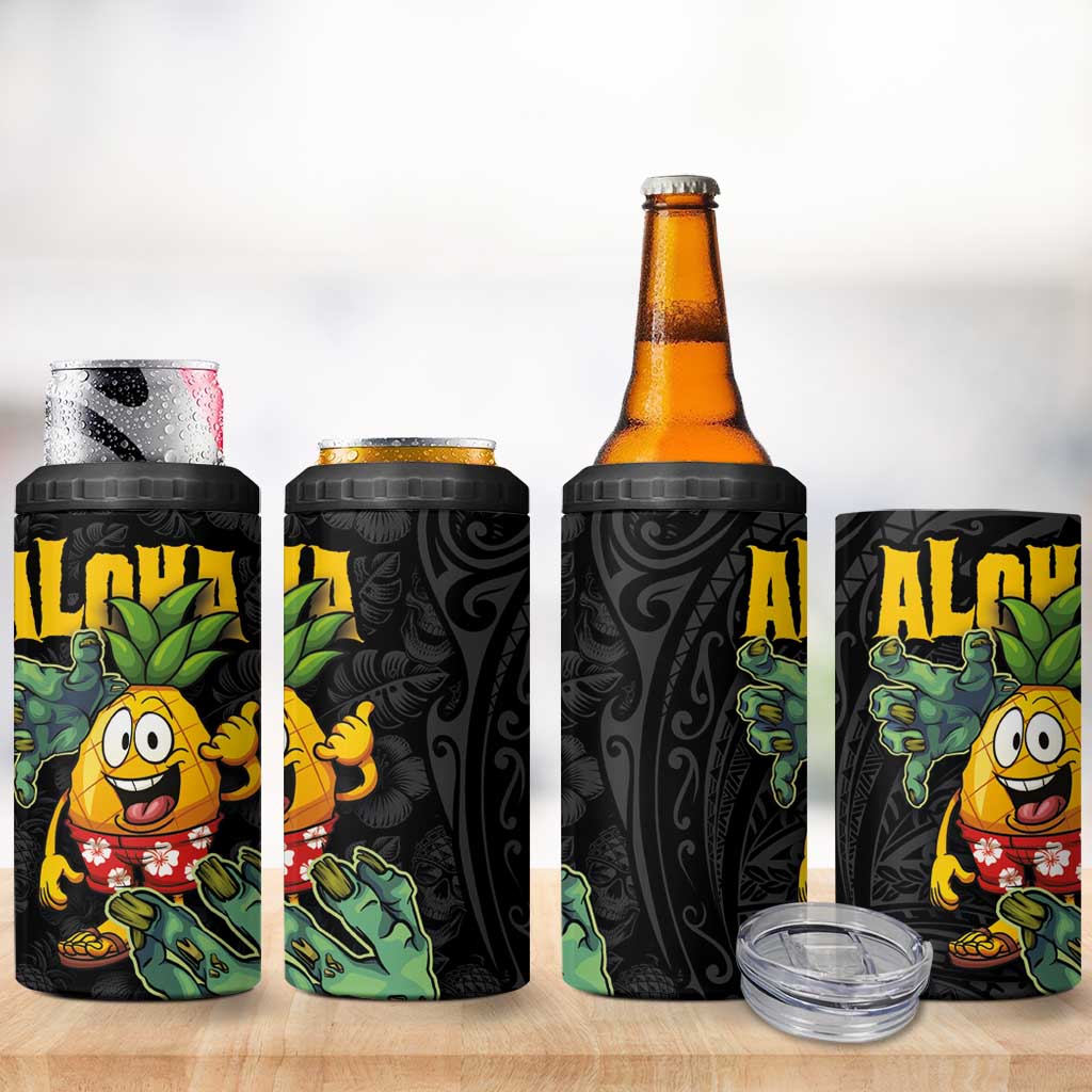 Hawaiian Halloween 4 in 1 Can Cooler Tumbler Aloha Pinapple with Mysterious Hands and Polynesian Tribal Tattoo LT03 - Polynesian Pride