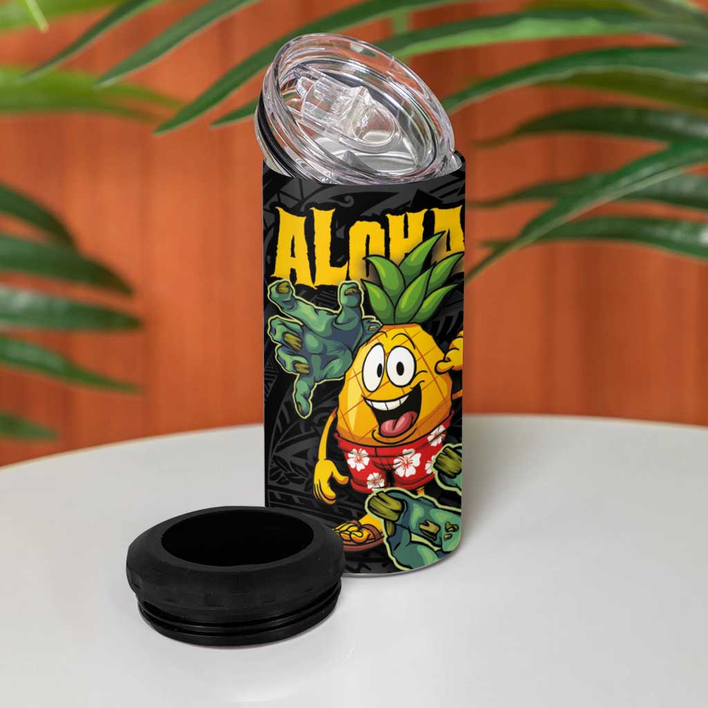Hawaiian Halloween 4 in 1 Can Cooler Tumbler Aloha Pinapple with Mysterious Hands and Polynesian Tribal Tattoo LT03 - Polynesian Pride