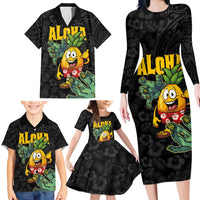 Hawaiian Halloween Family Matching Long Sleeve Bodycon Dress and Hawaiian Shirt Aloha Pinapple with Mysterious Hands and Polynesian Tribal Tattoo LT03 - Polynesian Pride