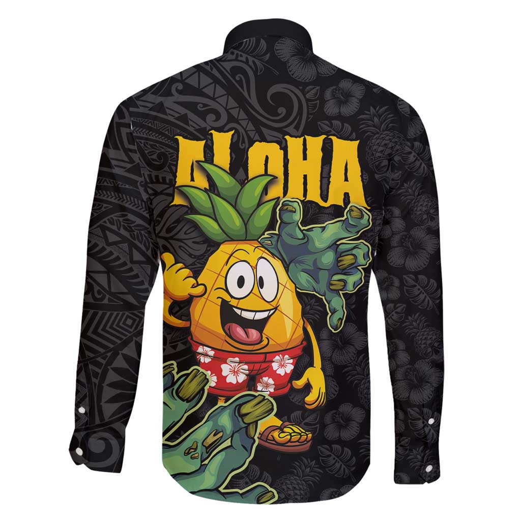 Hawaiian Halloween Family Matching Long Sleeve Bodycon Dress and Hawaiian Shirt Aloha Pinapple with Mysterious Hands and Polynesian Tribal Tattoo LT03 - Polynesian Pride