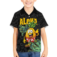 Hawaiian Halloween Family Matching Long Sleeve Bodycon Dress and Hawaiian Shirt Aloha Pinapple with Mysterious Hands and Polynesian Tribal Tattoo LT03 Son's Shirt Black - Polynesian Pride