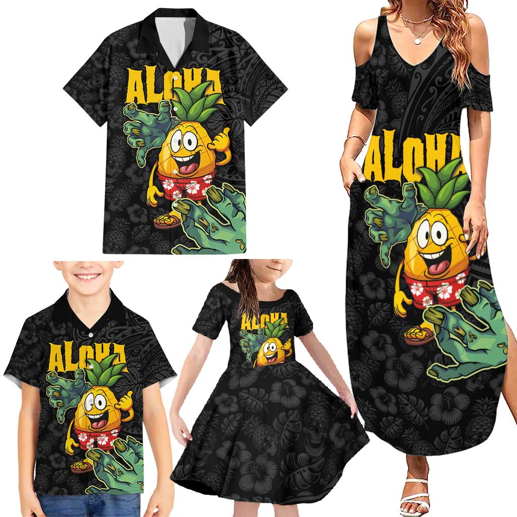 Hawaiian Halloween Family Matching Summer Maxi Dress and Hawaiian Shirt Aloha Pinapple with Mysterious Hands and Polynesian Tribal Tattoo LT03 - Polynesian Pride