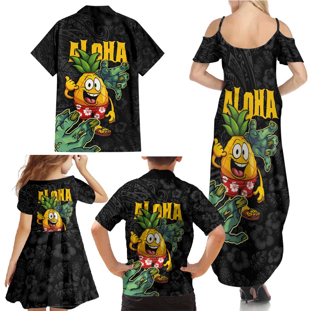 Hawaiian Halloween Family Matching Summer Maxi Dress and Hawaiian Shirt Aloha Pinapple with Mysterious Hands and Polynesian Tribal Tattoo LT03 - Polynesian Pride