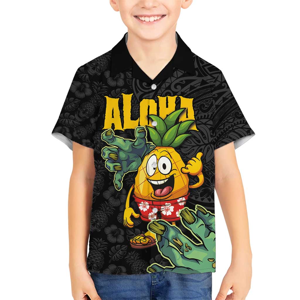 Hawaiian Halloween Family Matching Summer Maxi Dress and Hawaiian Shirt Aloha Pinapple with Mysterious Hands and Polynesian Tribal Tattoo LT03 Son's Shirt Black - Polynesian Pride
